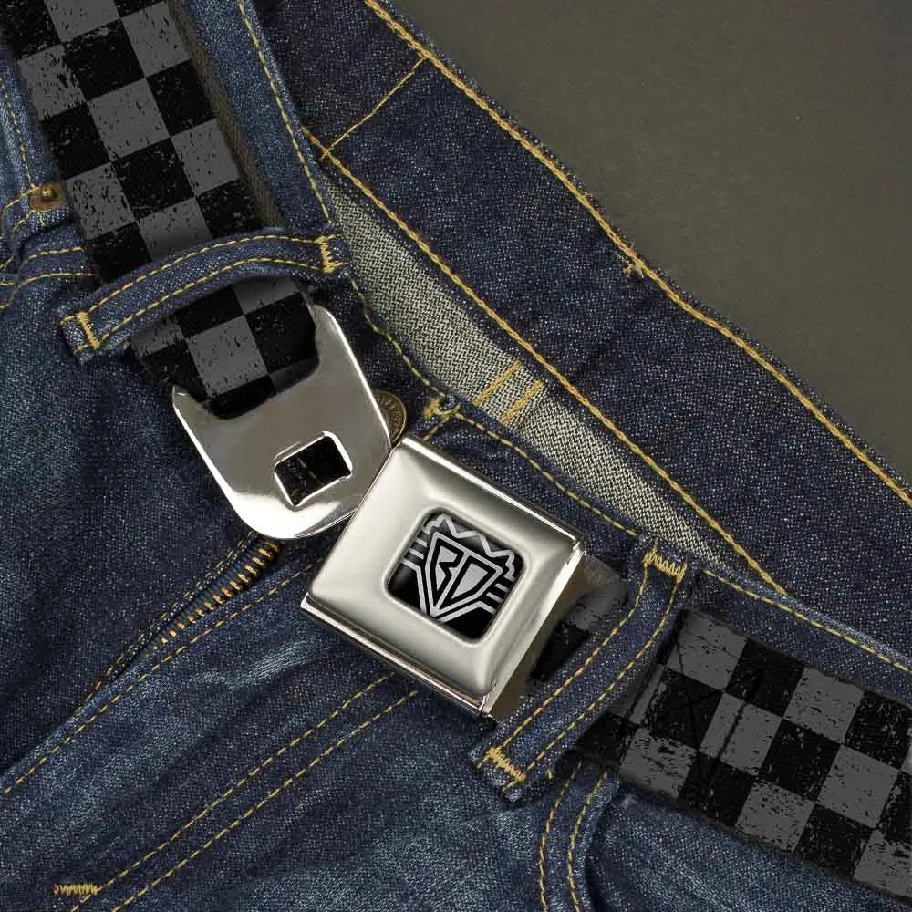 BD Wings Logo CLOSE-UP Full Color Black Silver Seatbelt Belt - Checker Weathered2 Black/Gray Webbing