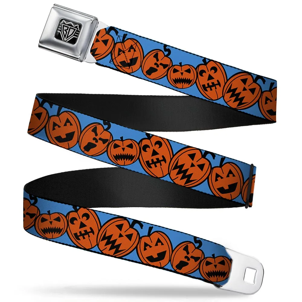 BD Wings Logo CLOSE-UP Full Color Black Silver Seatbelt Belt - Jack-o'-Lanterns Blue Webbing