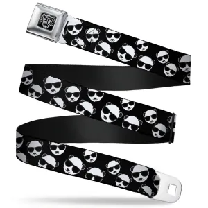 BD Wings Logo CLOSE-UP Full Color Black Silver Seatbelt Belt - Multi Panda w/Sunglasses Black/White Webbing
