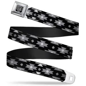 BD Wings Logo CLOSE-UP Full Color Black Silver Seatbelt Belt - Navajo Gray/Black/Gray/White Webbing