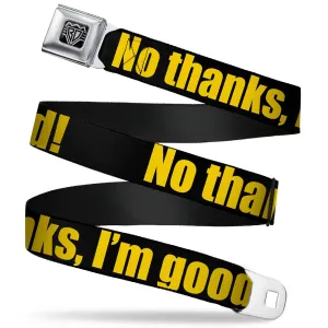 BD Wings Logo CLOSE-UP Full Color Black Silver Seatbelt Belt - NO THANKS, I'M GOOD! Black/Gold Webbing