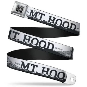 BD Wings Logo CLOSE-UP Full Color Black Silver Seatbelt Belt - Oregon MT. HOOD Scenery White/Grays Webbing