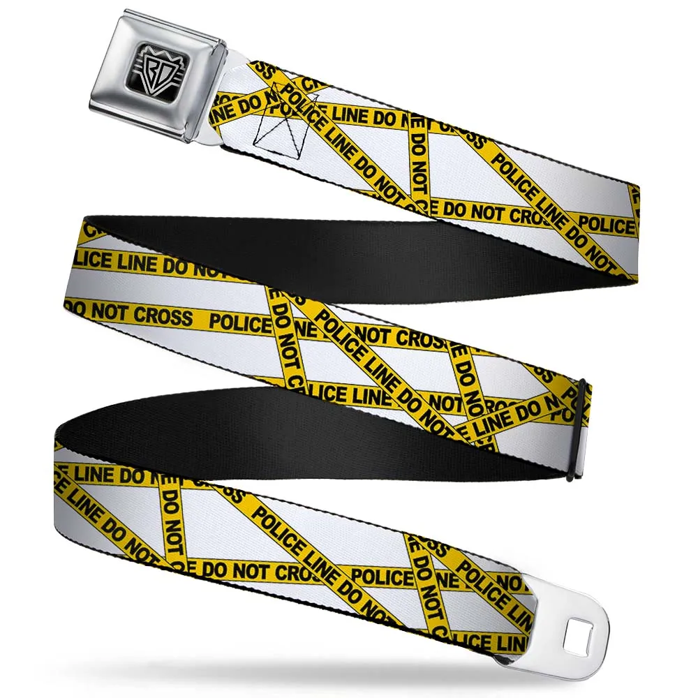 BD Wings Logo CLOSE-UP Full Color Black Silver Seatbelt Belt - Police Line White/Yellow Webbing