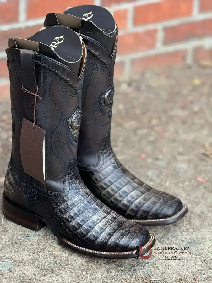 CUADRA BOOT CAIMAN FUSCUS LOMO BELLY ATLANTIS BLACK SAND EMBROIDERY & LASER SQUARE TOE