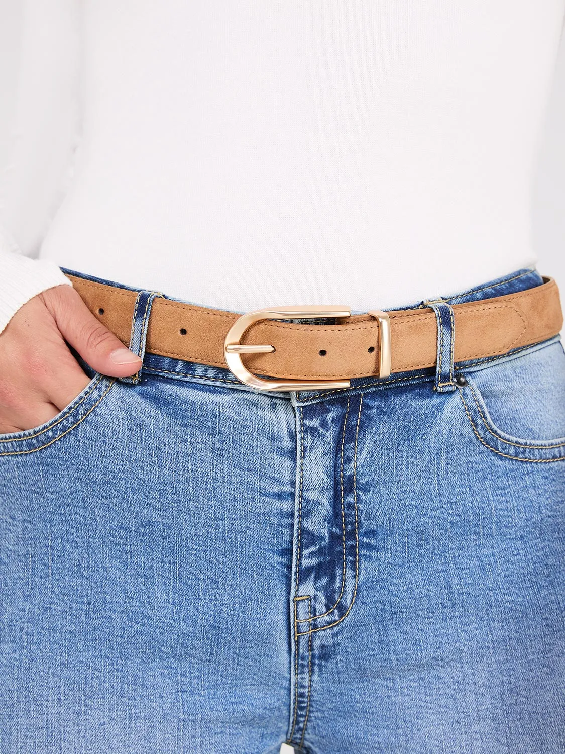 Faux Suede Gold Buckle Belt