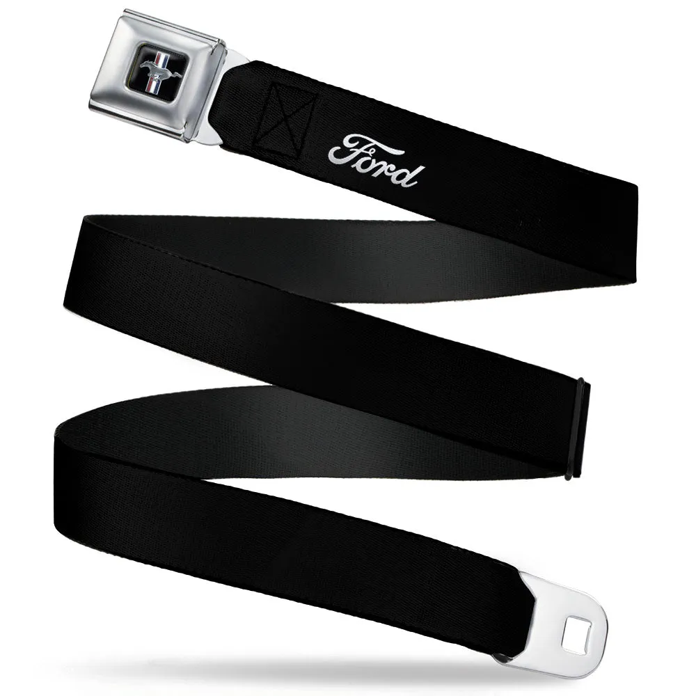 Ford Mustang Emblem Seatbelt Belt - FORD Script Single Black/White Webbing