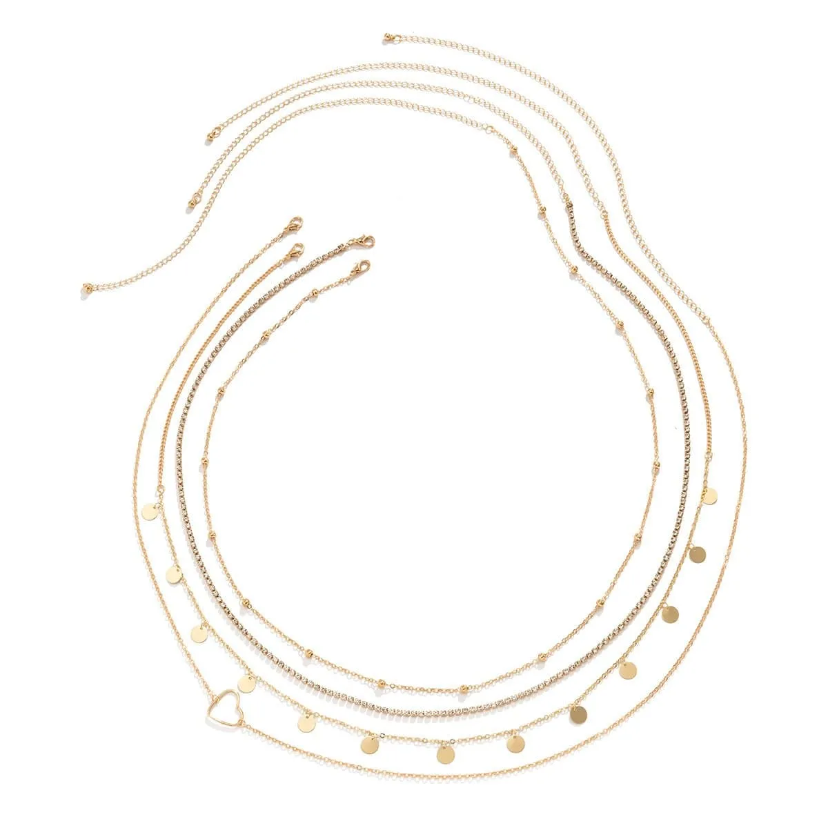 Heart rhinestone 4 pcs waist chain