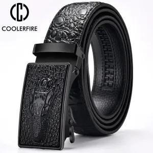 Luxury Crocodile Pattern Genuine Leather Belt for Men – Automatic Buckle Designer Strap by CCOOLERFIRE