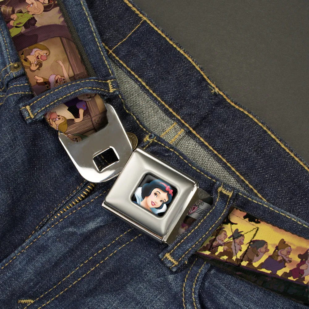 Snow White Full Color Black Seatbelt Belt - Snow White & the Seven Dwarfs Scenes Webbing