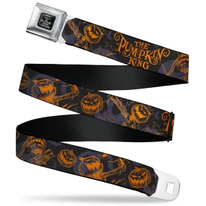 THE NIGHTMARE BEFORE CHRISTMAS Title Logo Full Color Black/White Seatbelt Belt - The Nightmare Before Christmas THE PUMPKIN KING Poses Black/Orange Webbing