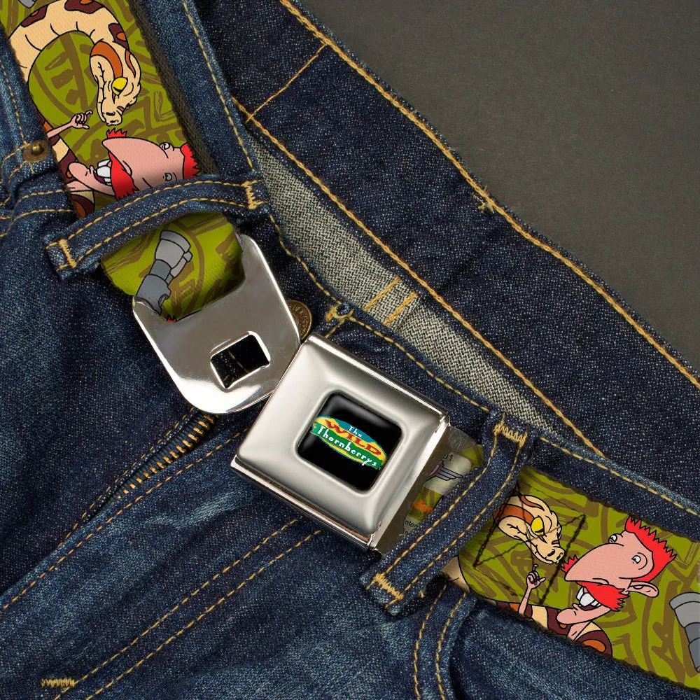 The Wild Thornberry's Logo Full Color Seatbelt Belt - Nigel Thornberry w/Snake Poses Olive/Brown Webbing