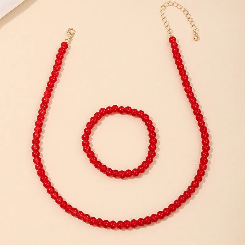 Trendy Blogger's Round Beaded Jewelry Set for Women, Stylish and Elegant Matching Necklace and Bracelet