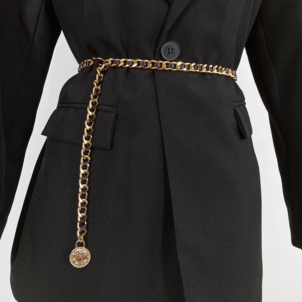 VAIGE Elegant Gold Coin Dangle Metal Belt
